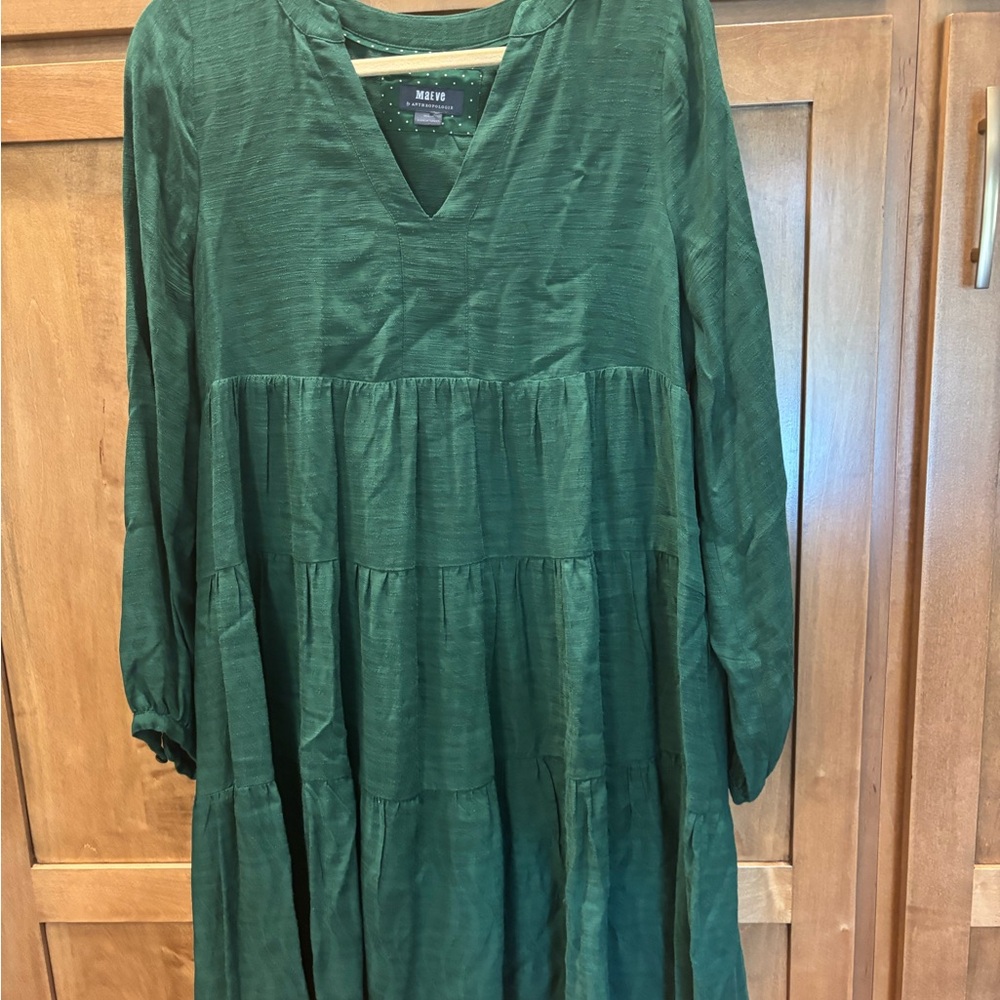 Anthropologie Maeve Emerald Long Sleeve Dress